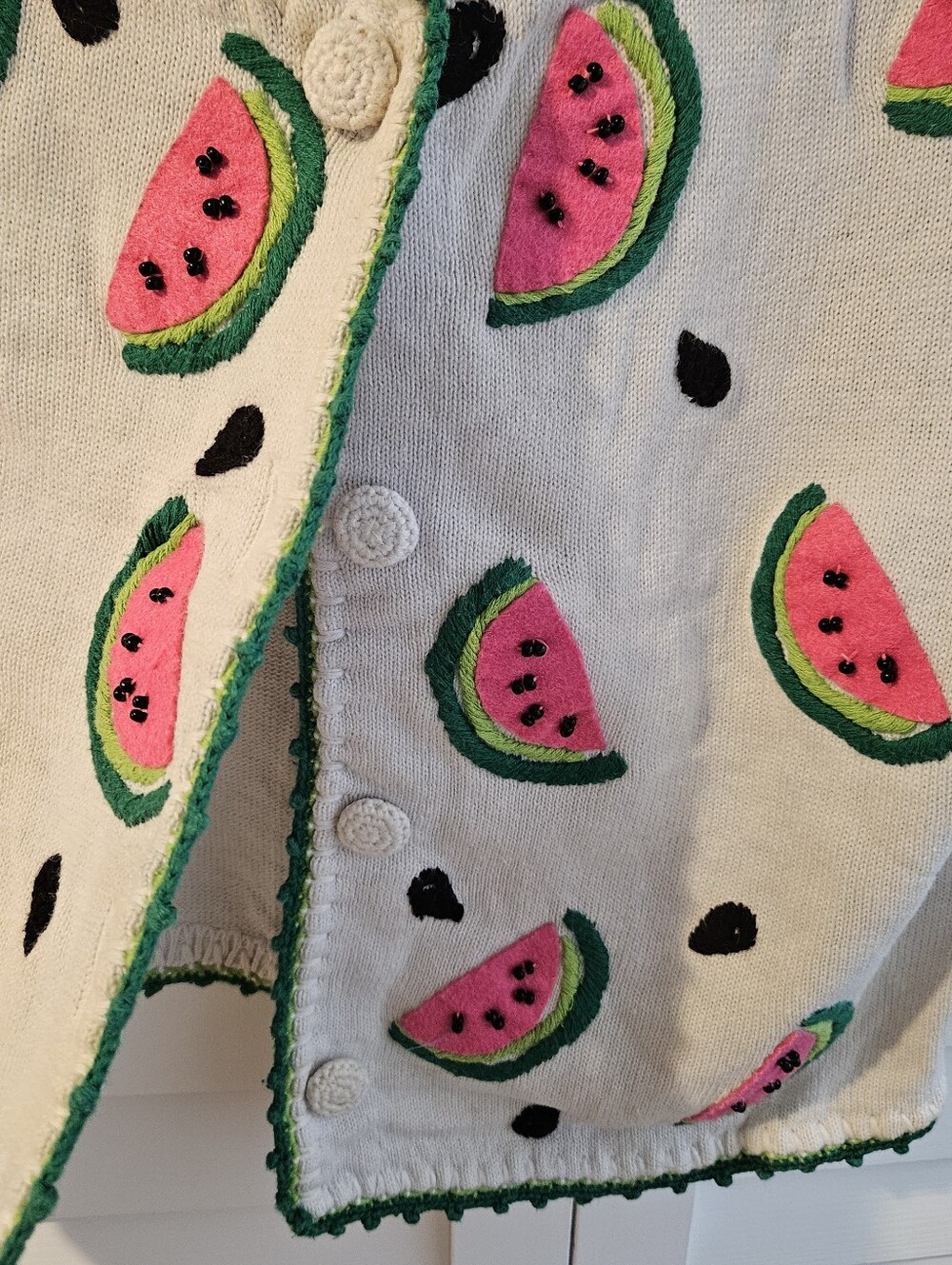 Vintage Michael Simon White Short-Sleeve Watermelon Print Button Cardigan - Picture 3 of 9
